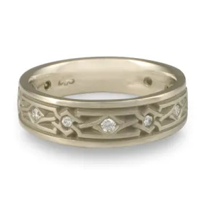 Narrow Weaving Stars With Diamonds Wedding Ring in 14K White Gold