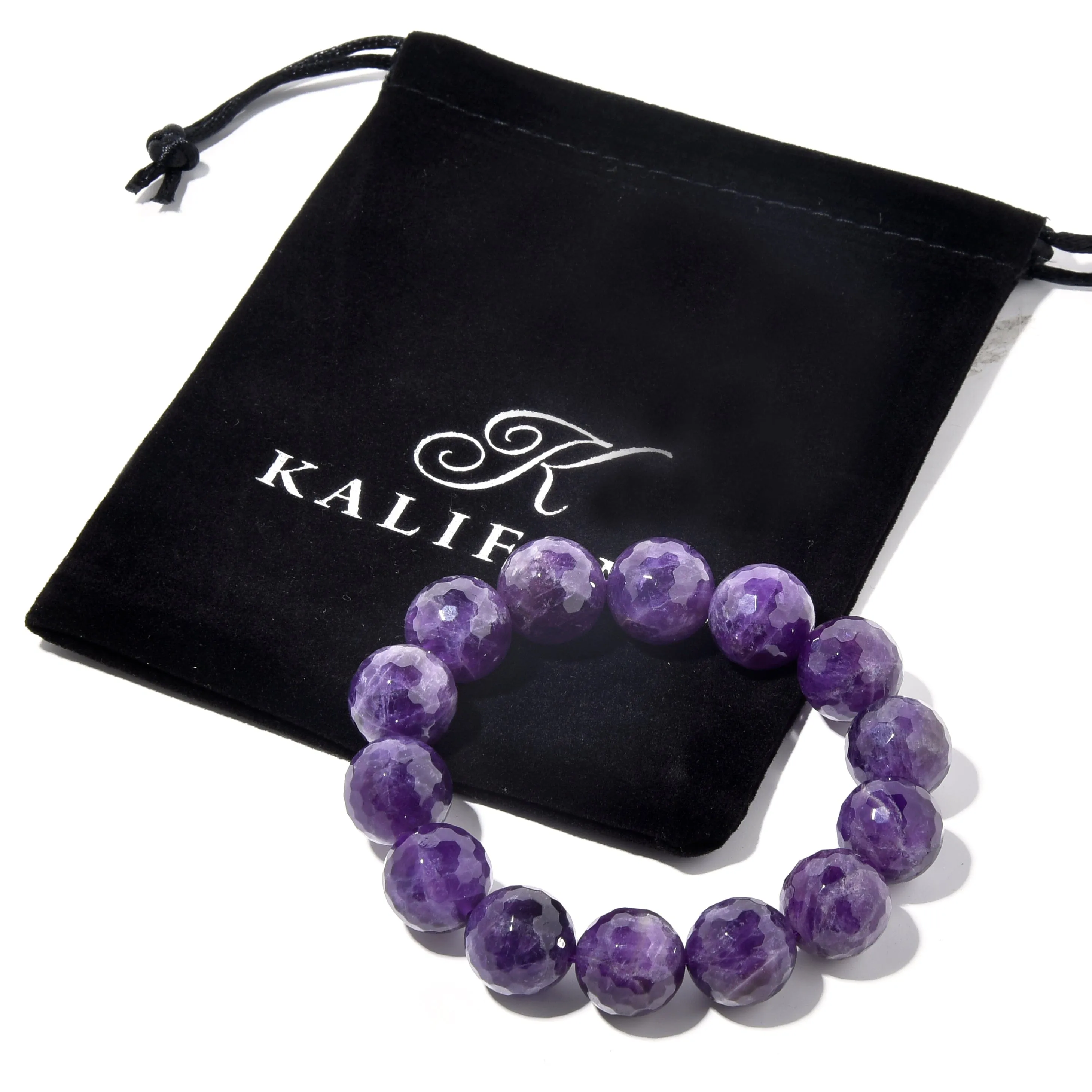 Natural Amethyst 16mm Faceted Gemstone Bead Elastic Bracelet