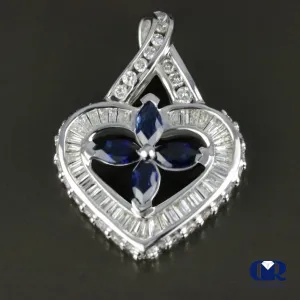 Natural Sapphire & Diamond Pendant Necklace In 14K White Gold