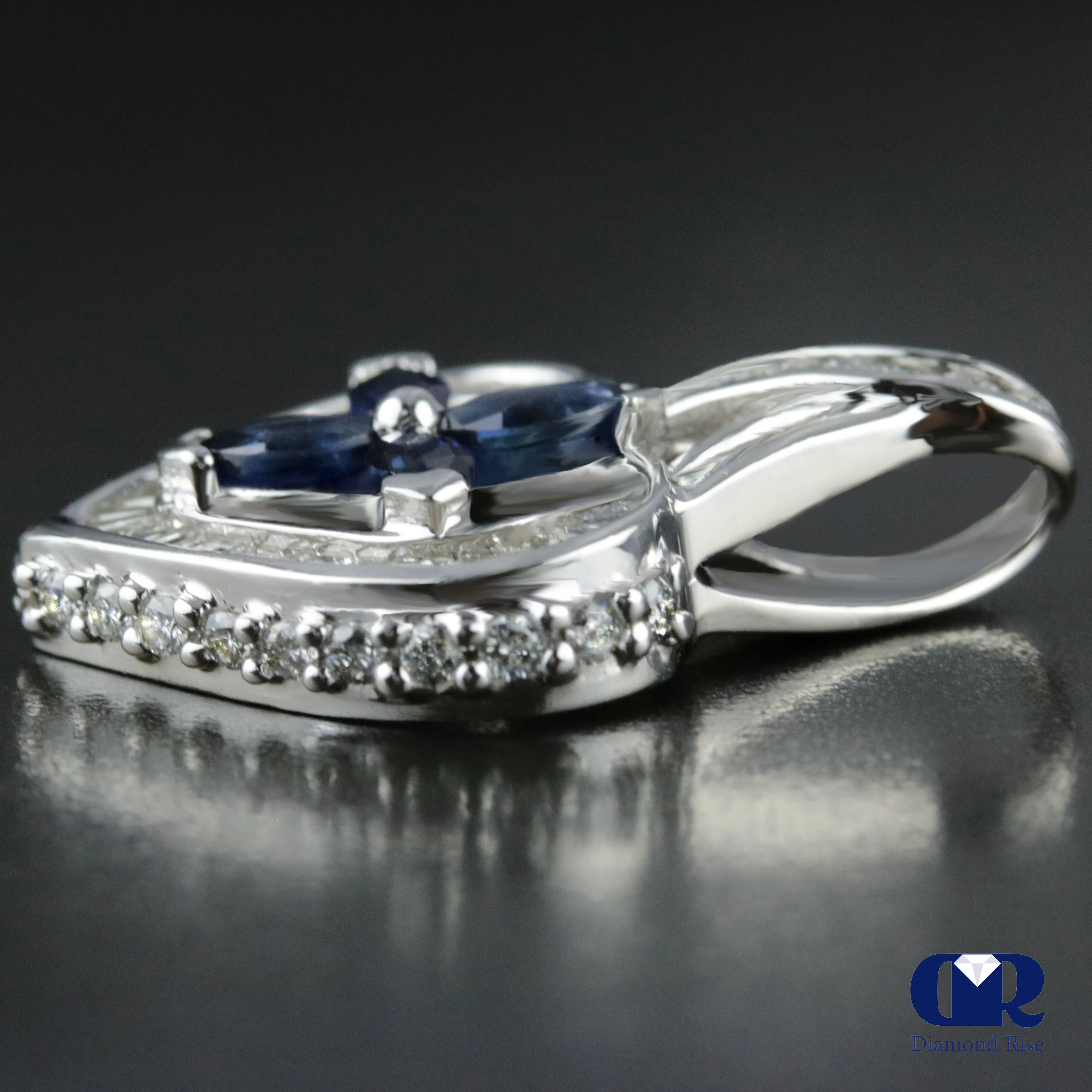 Natural Sapphire & Diamond Pendant Necklace In 14K White Gold