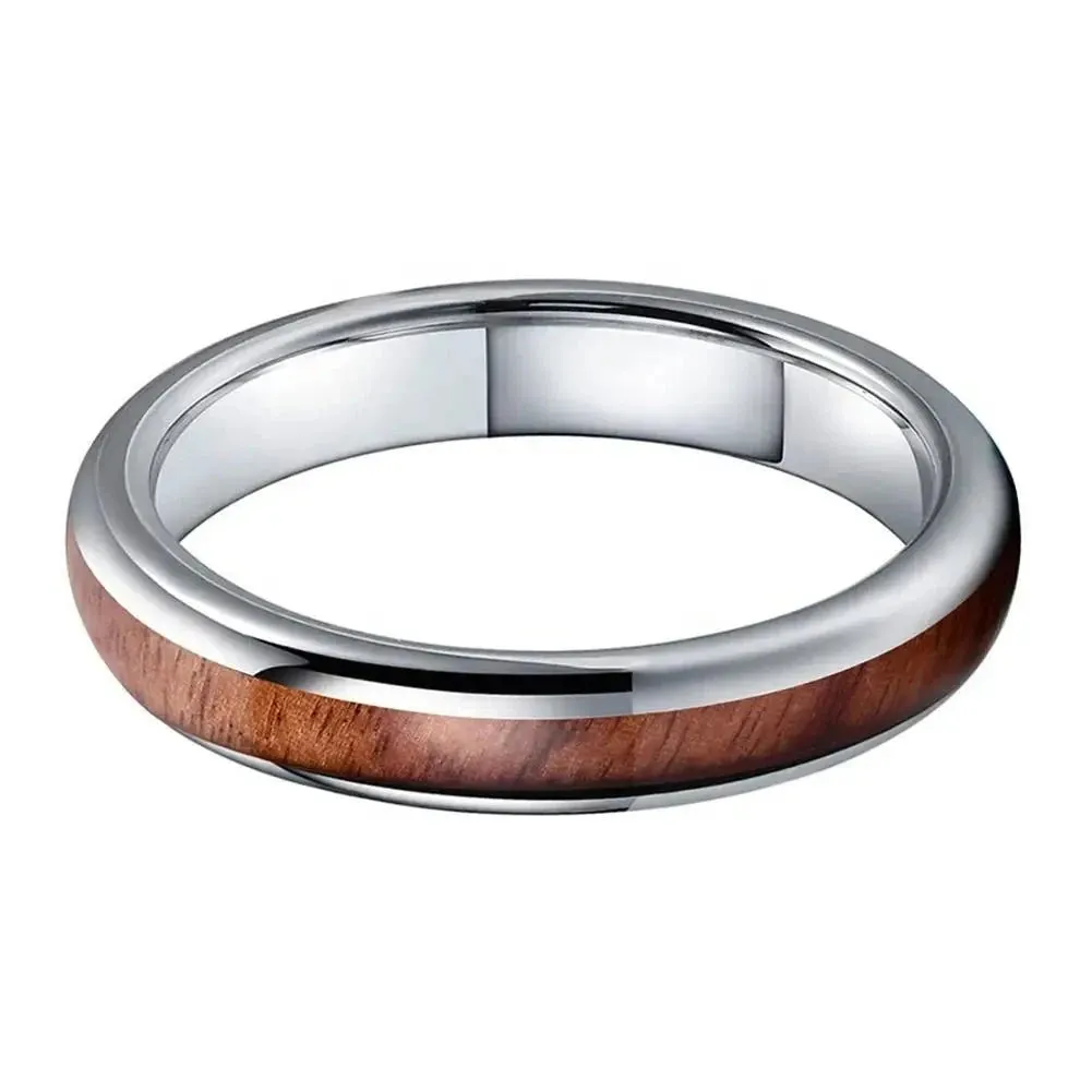 Natural Wood & Silver Tungsten Wedding Ring (4mm)