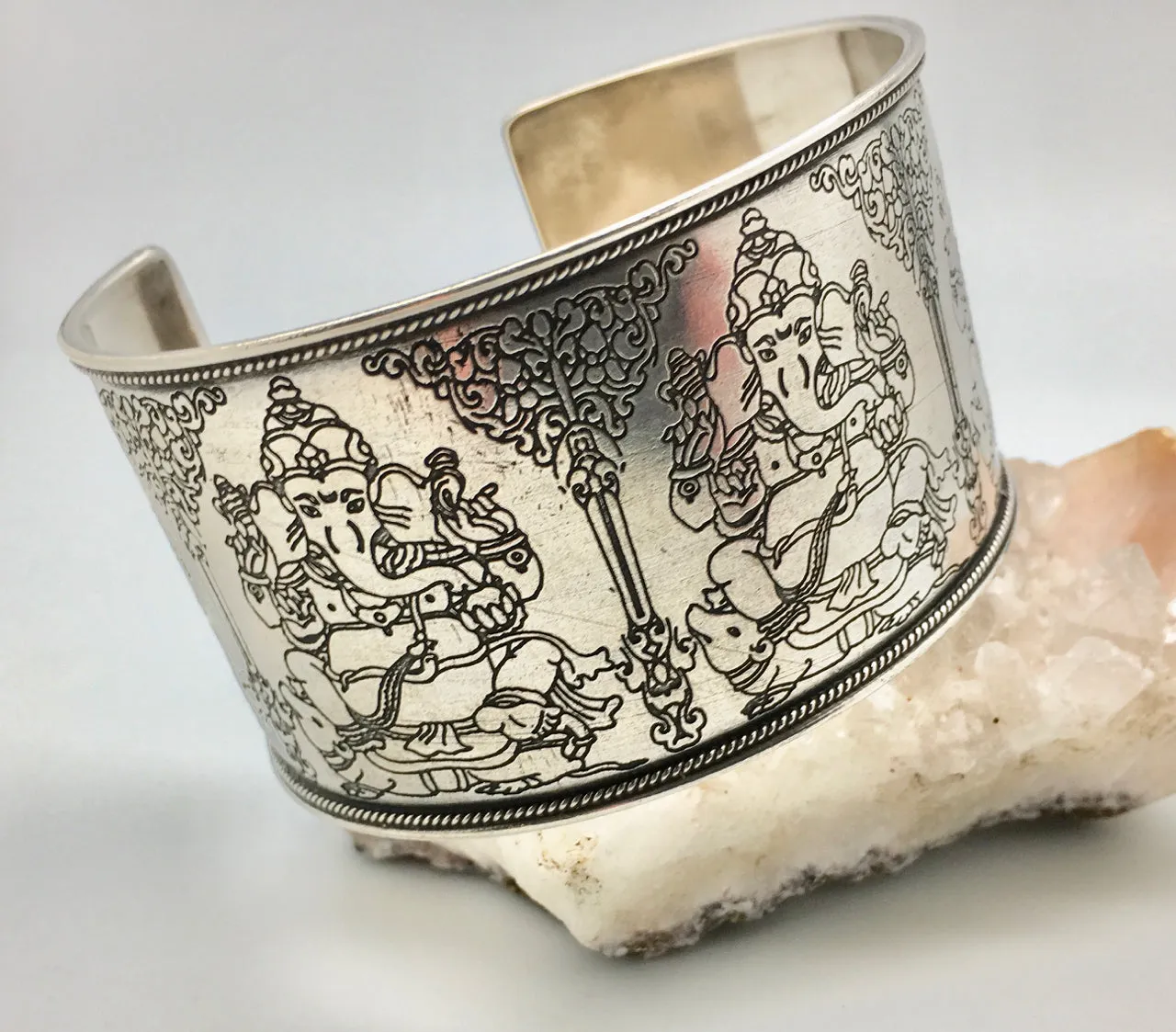 Nepali Silver Engraved Ganesha Large Cuff Bracelet