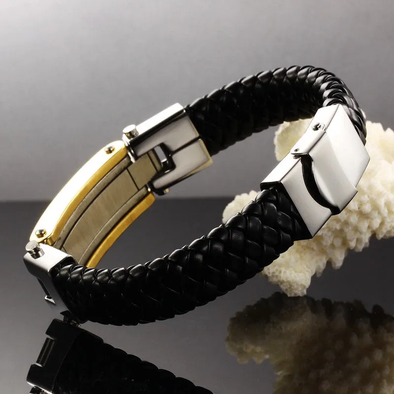 New fashion fine jewelry men great wall leather stainless steel bracelets vintage bangle male accessories