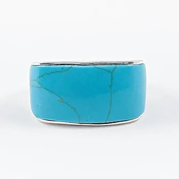 Nice Wide Turquoise Rectangle Style Silver Ring