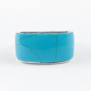 Nice Wide Turquoise Rectangle Style Silver Ring