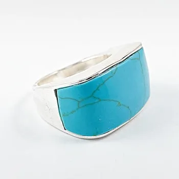 Nice Wide Turquoise Rectangle Style Silver Ring