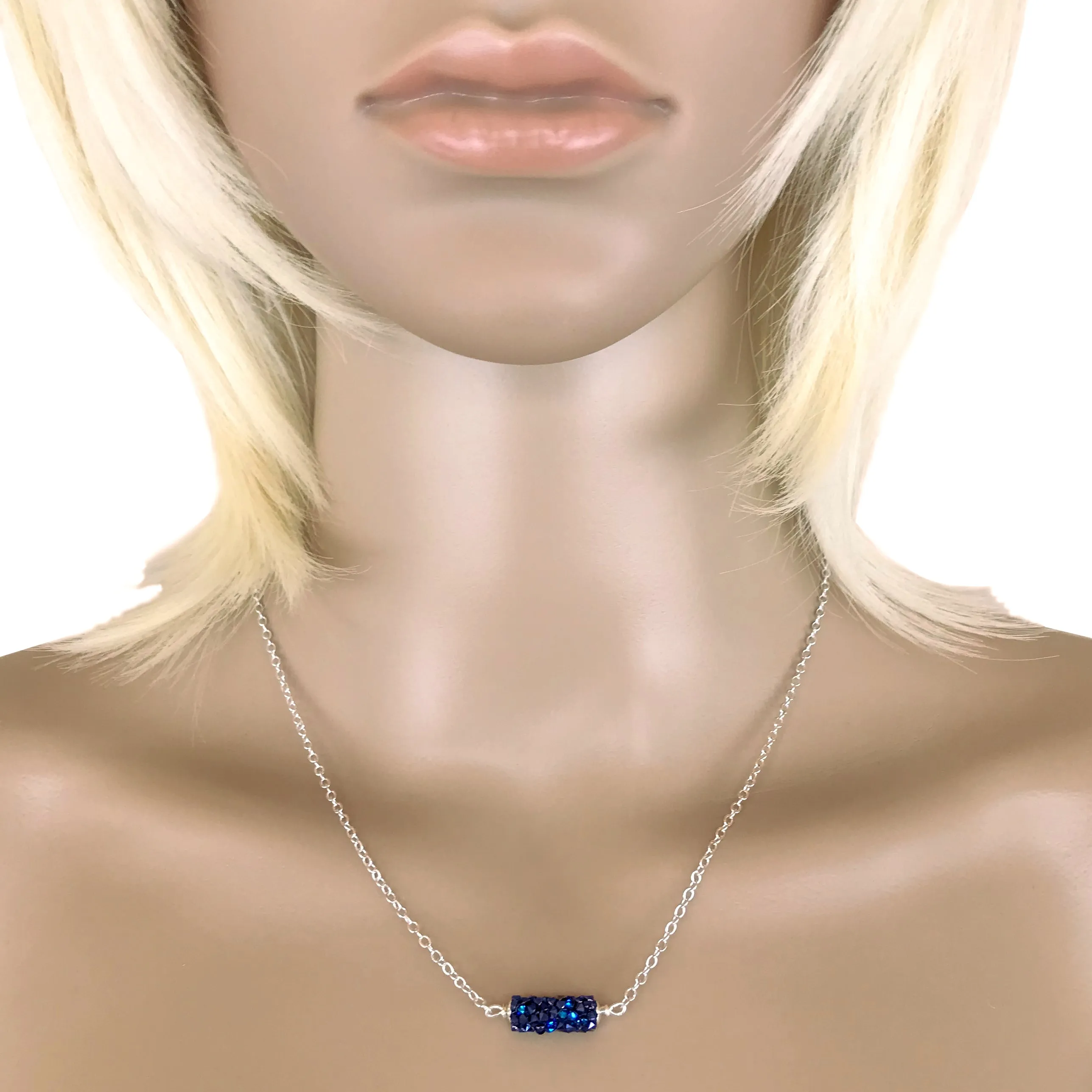 Ocean Blue Swarovski Crystal Druzy Silver Necklace and Earring Set