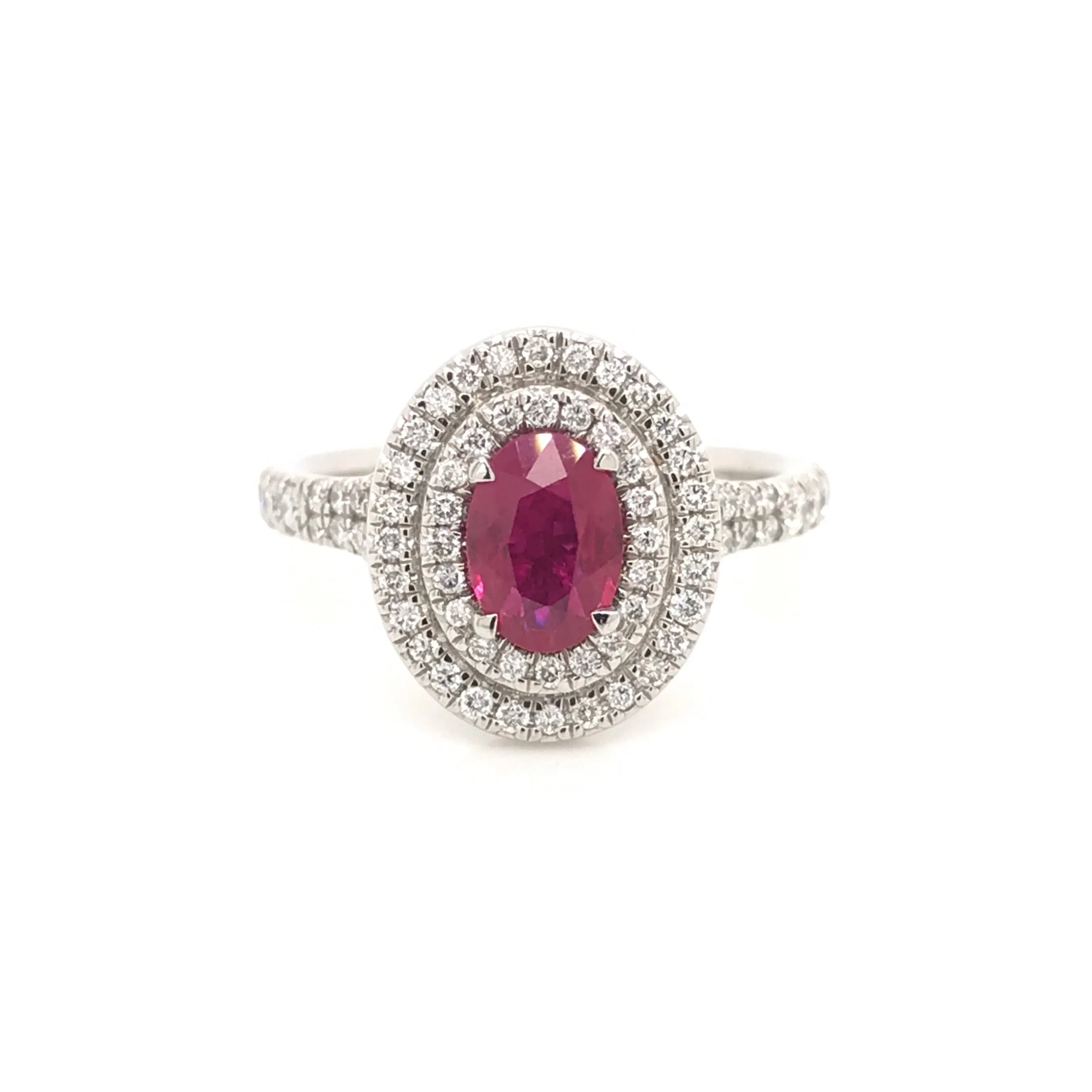 Oval Double halo ruby ring