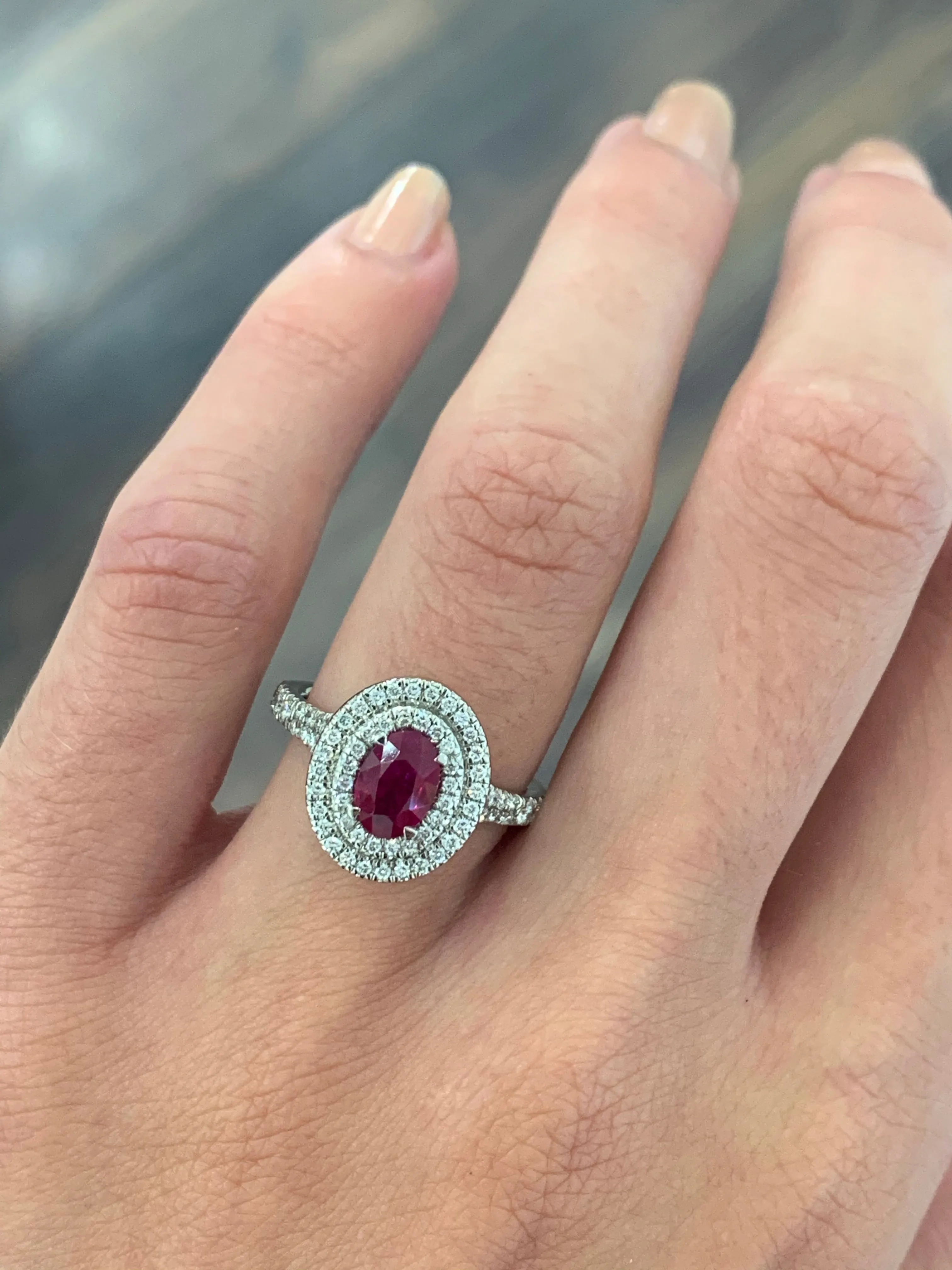 Oval Double halo ruby ring