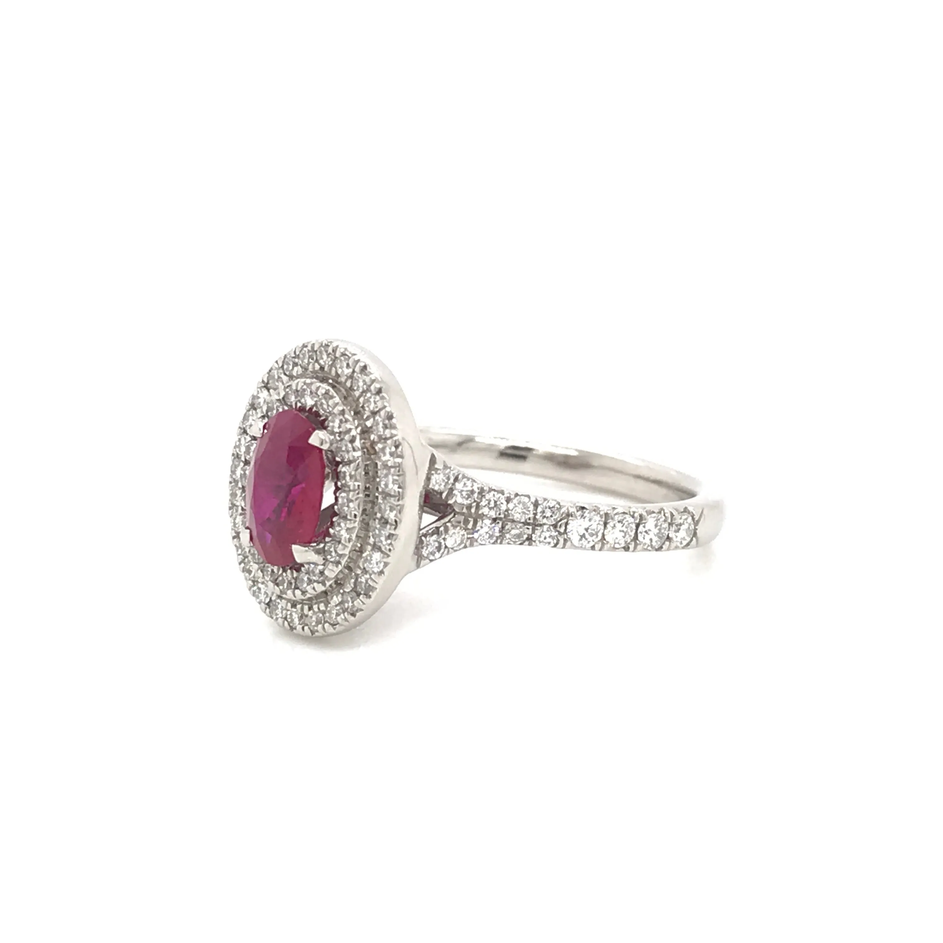 Oval Double halo ruby ring