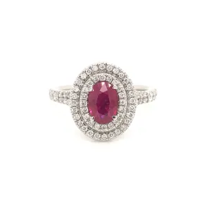 Oval Double halo ruby ring