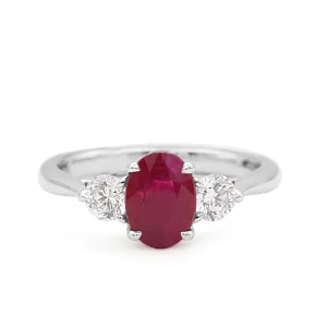 Oval Ruby & Diamond Ring - 18ct White Gold