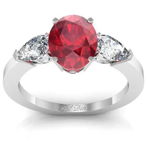 Oval Ruby Three Stone Engagement Ring