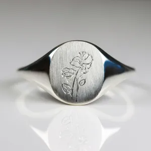 Oval Signet Ring With Hand-engraved Birth Flower