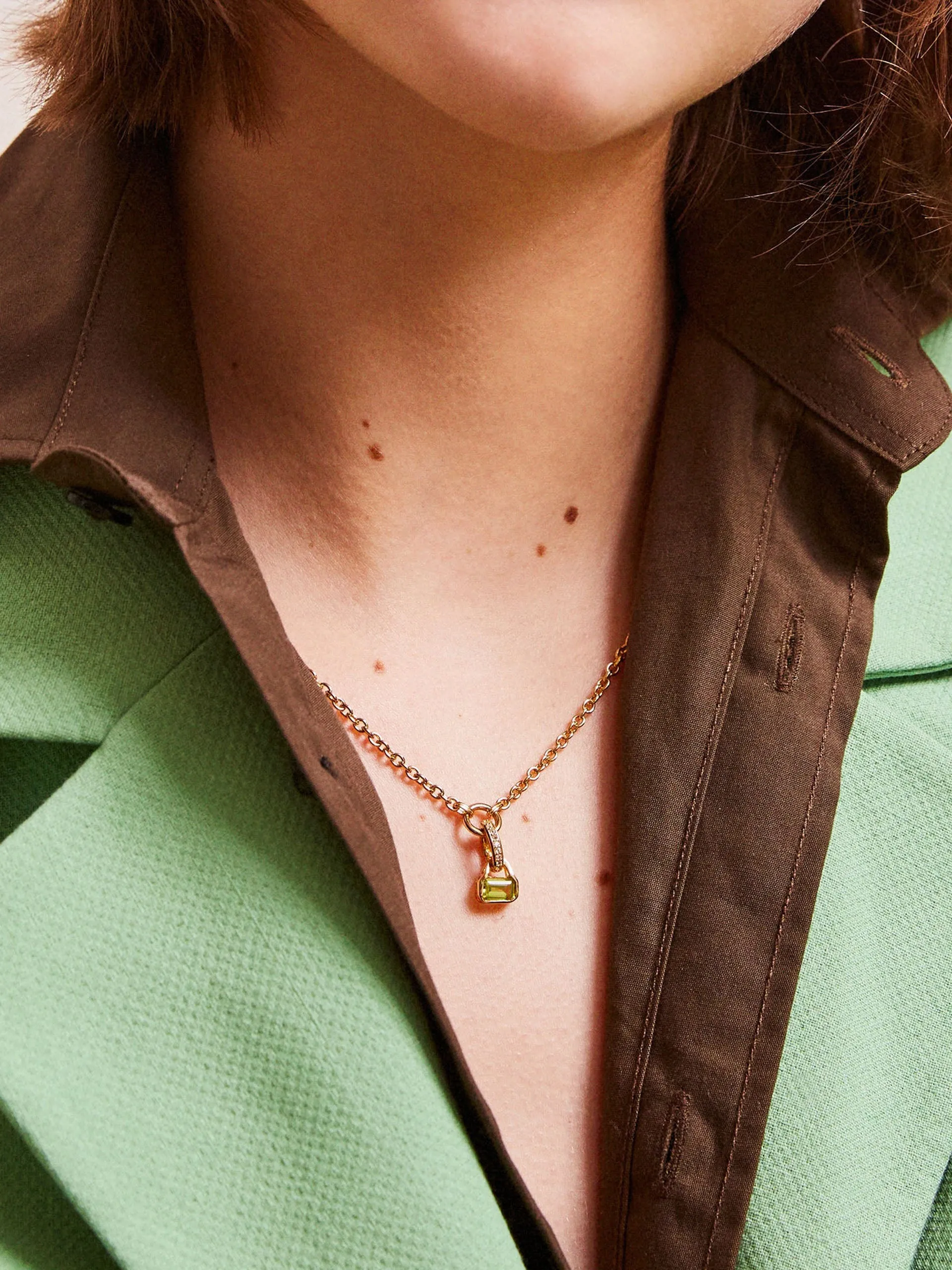 Peridot charm on carrier chain