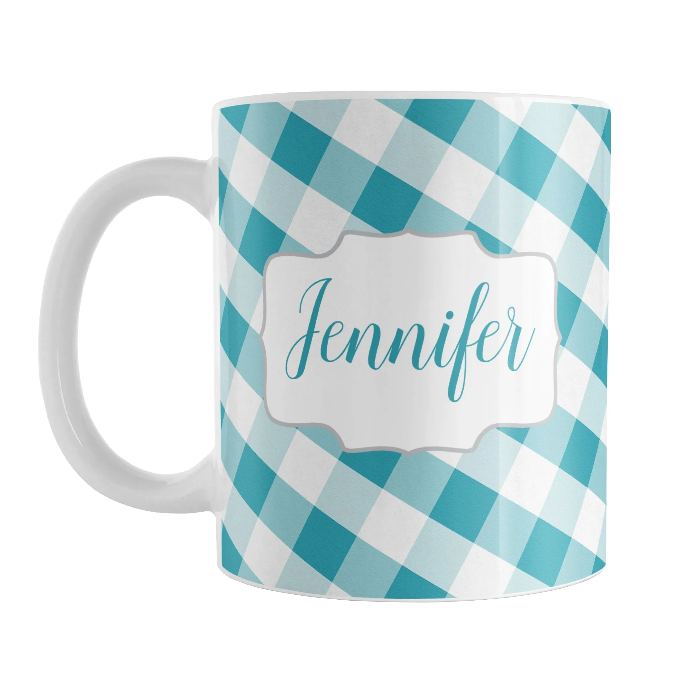 Personalized Turquoise Gingham Mug