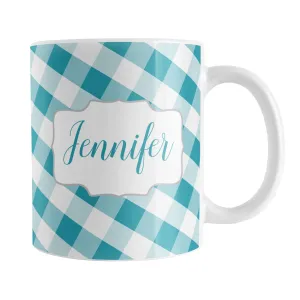 Personalized Turquoise Gingham Mug