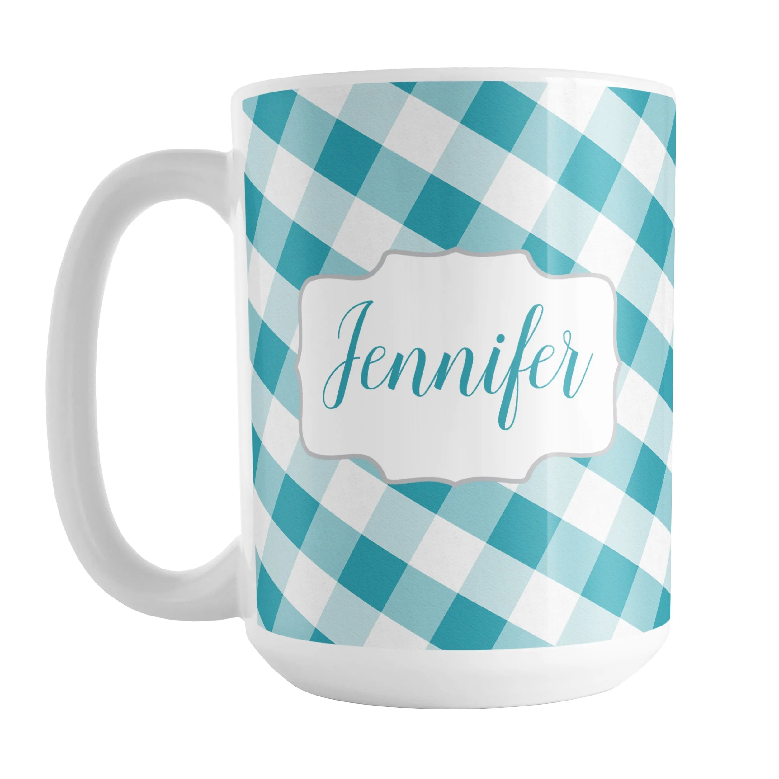 Personalized Turquoise Gingham Mug