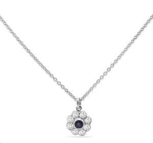 Platinum Diamond & Sapphire Daisy Cluster Pendant On Chain