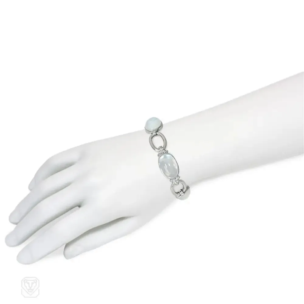 Portuguese Art Deco moonstone and diamond bracelet