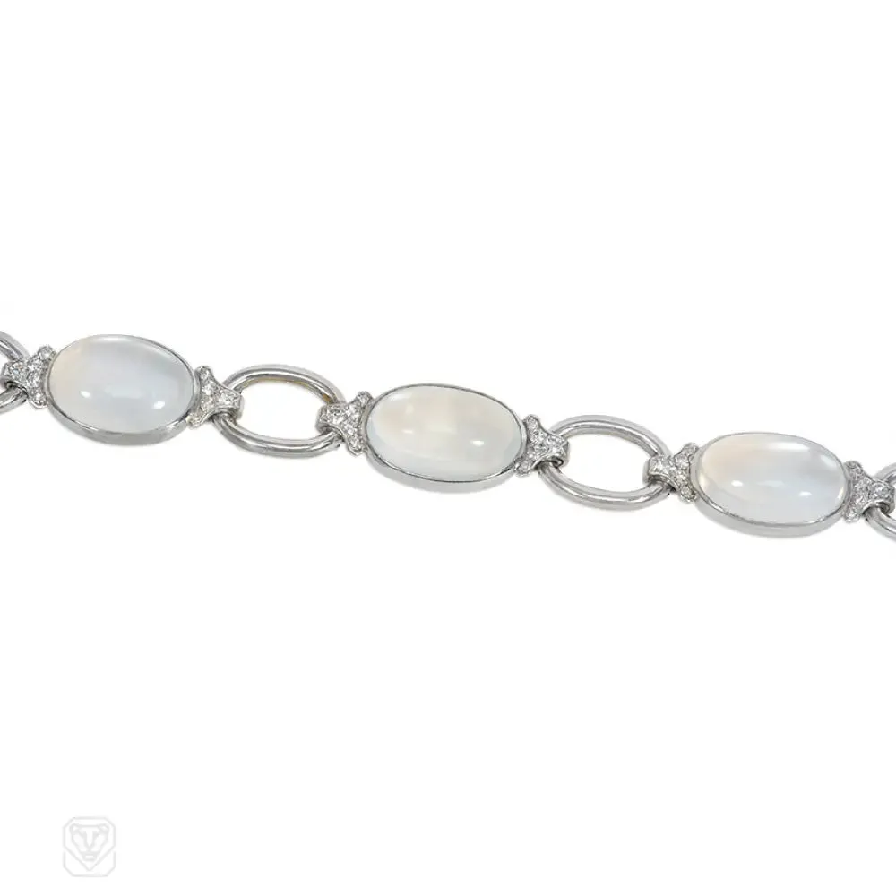 Portuguese Art Deco moonstone and diamond bracelet