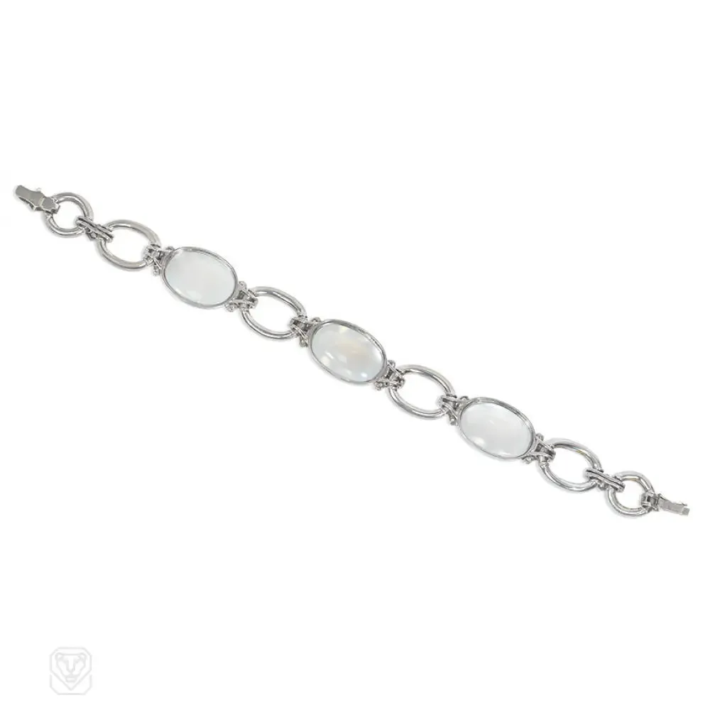 Portuguese Art Deco moonstone and diamond bracelet