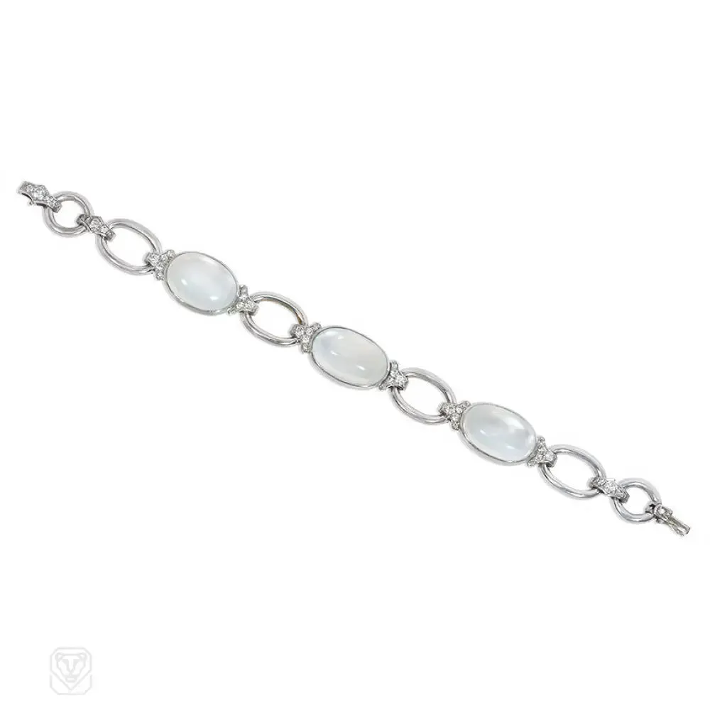 Portuguese Art Deco moonstone and diamond bracelet