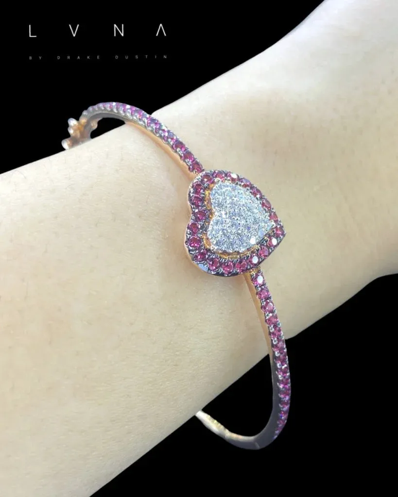 PREORDER | Heart Ruby Gemstones Diamond Bangle 14kt