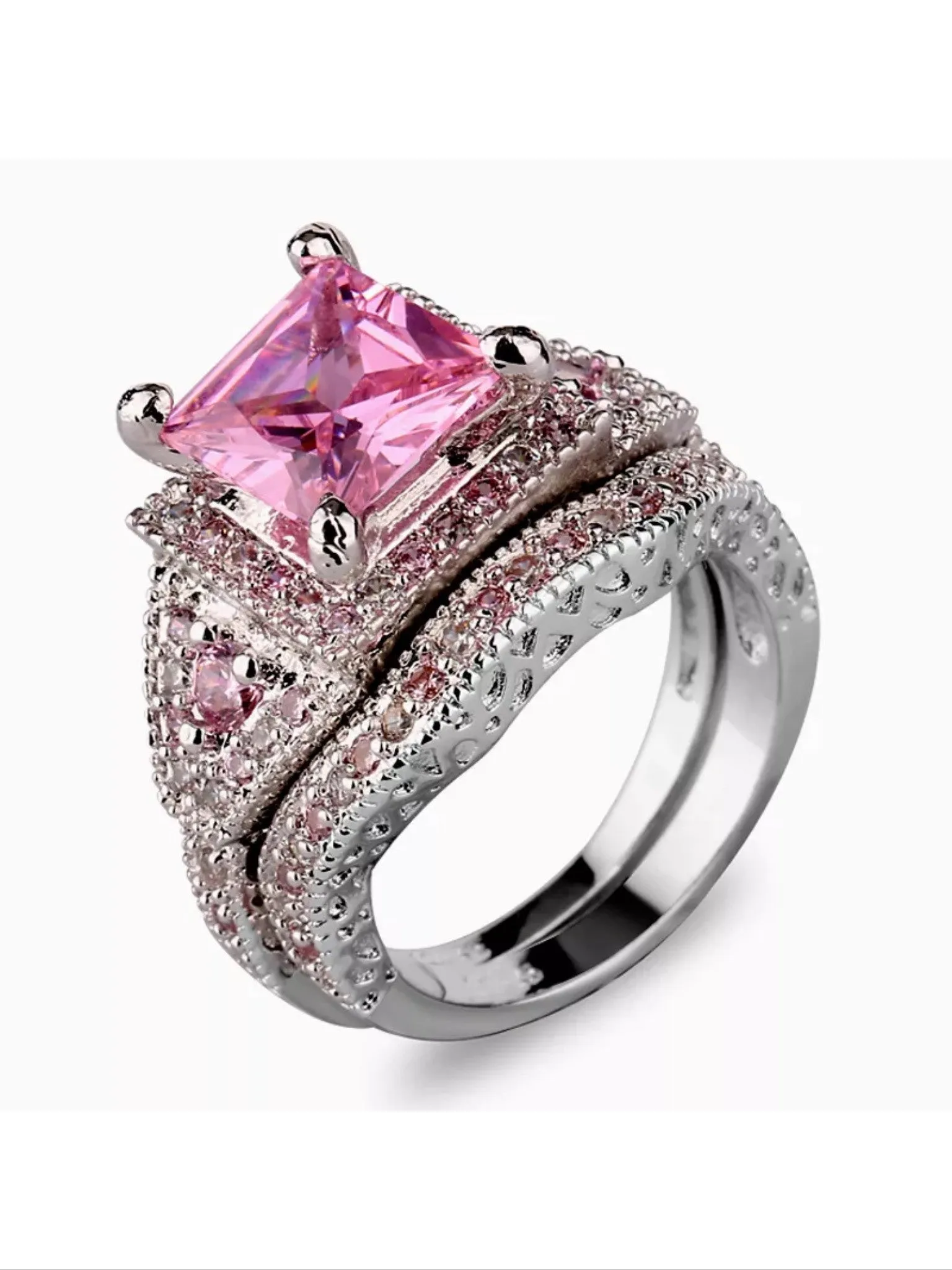 Princess cut pink sapphire ring