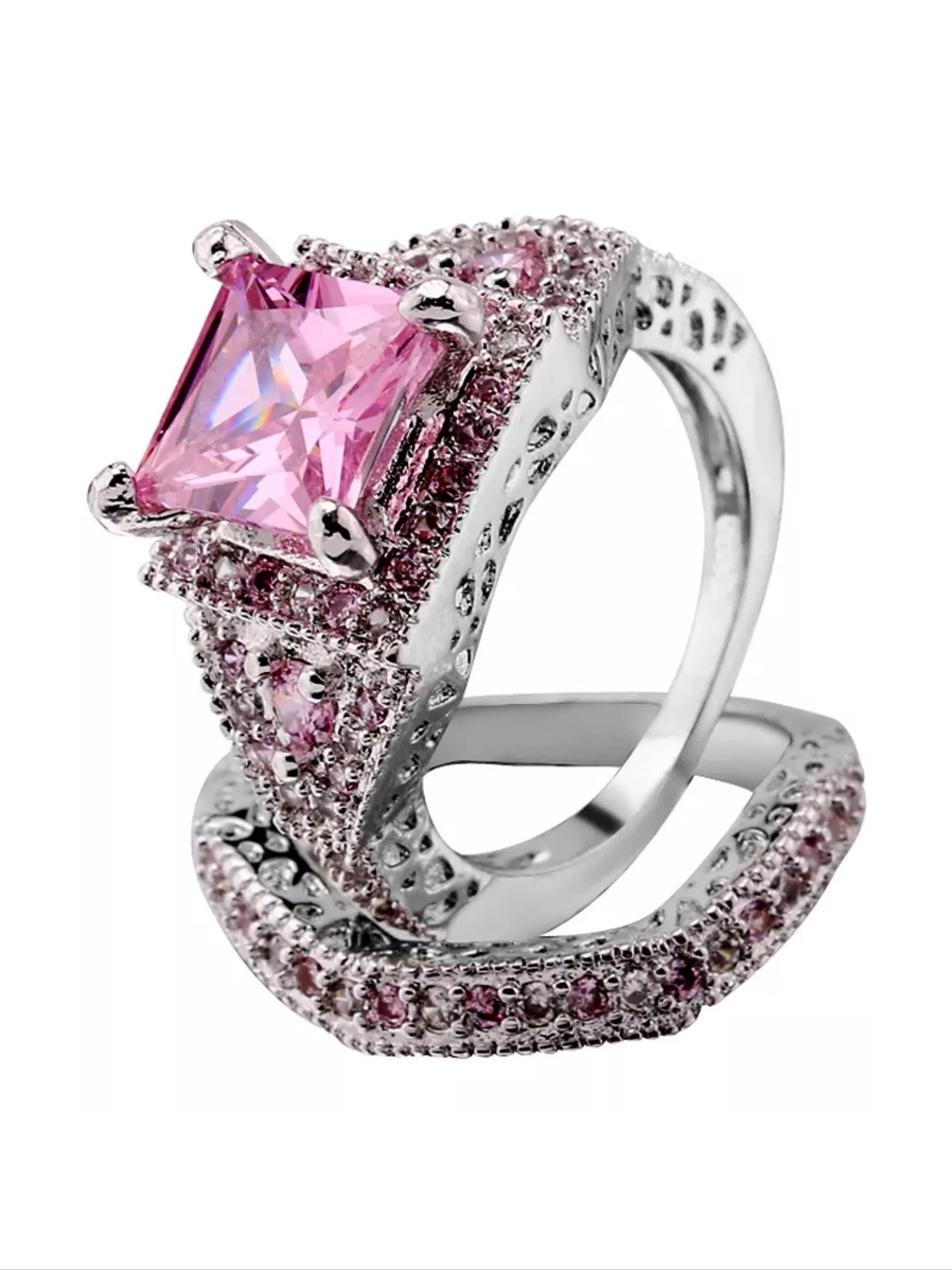 Princess cut pink sapphire ring