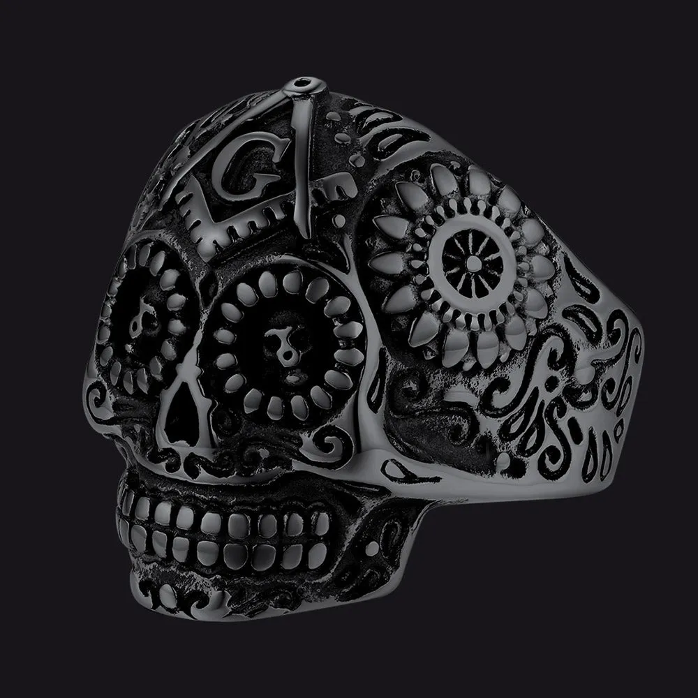 Punk Masonic Sugar Skull Ring for Men