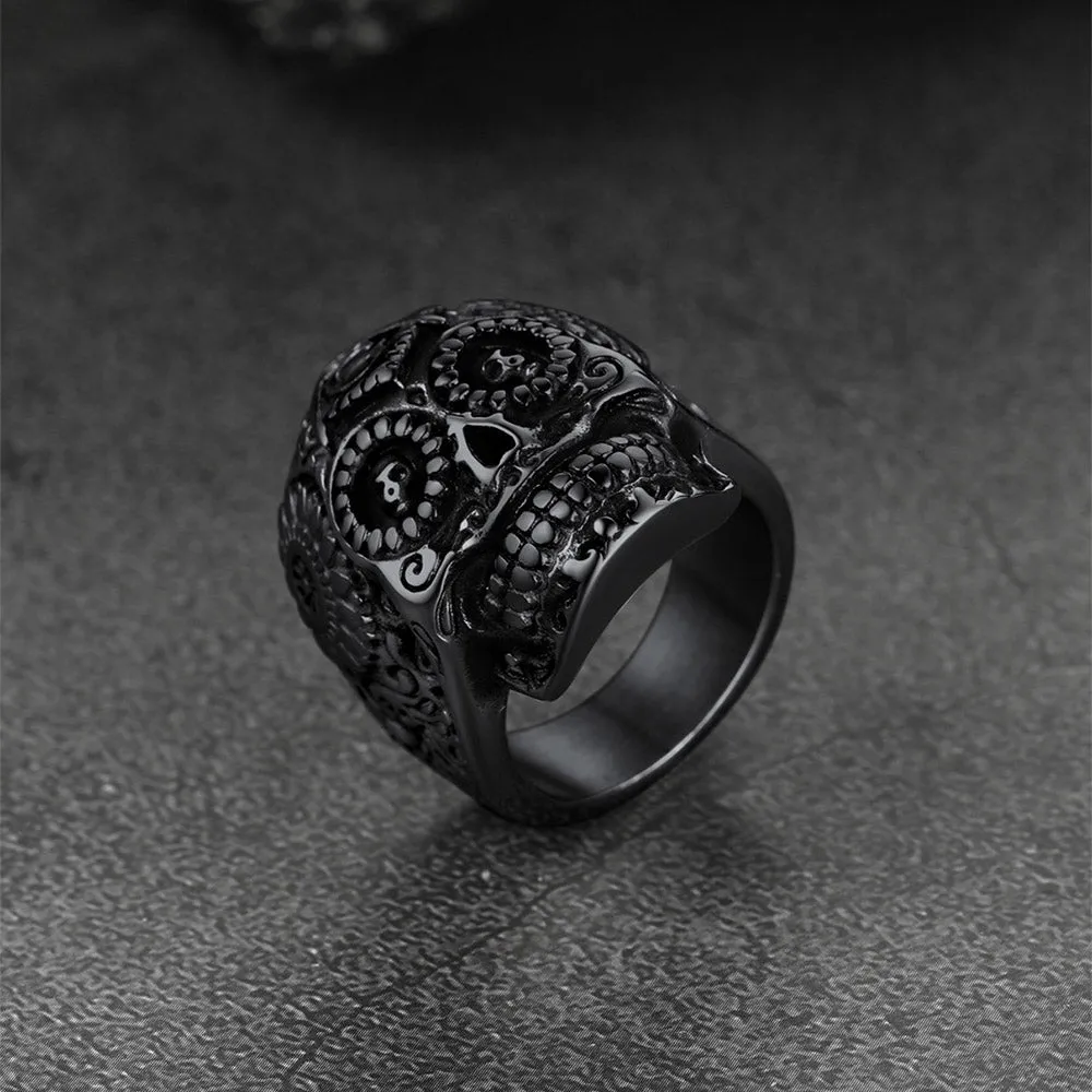 Punk Masonic Sugar Skull Ring for Men