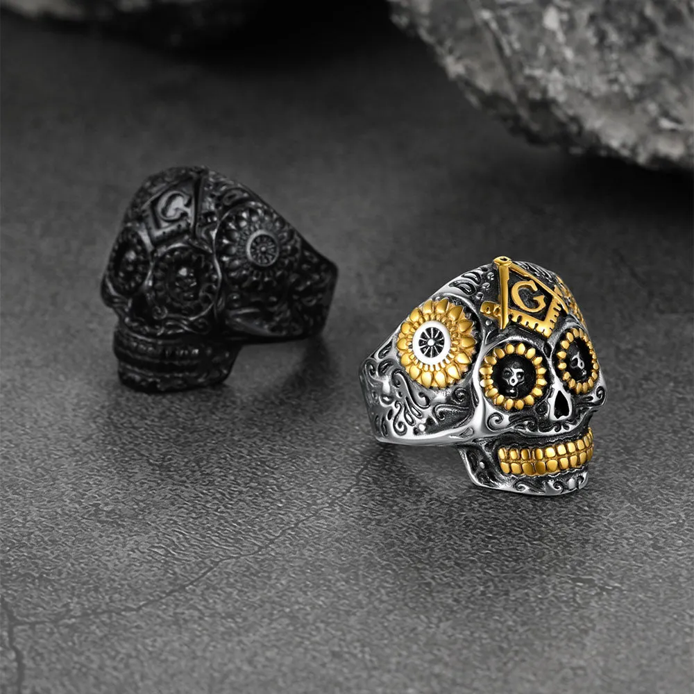 Punk Masonic Sugar Skull Ring for Men