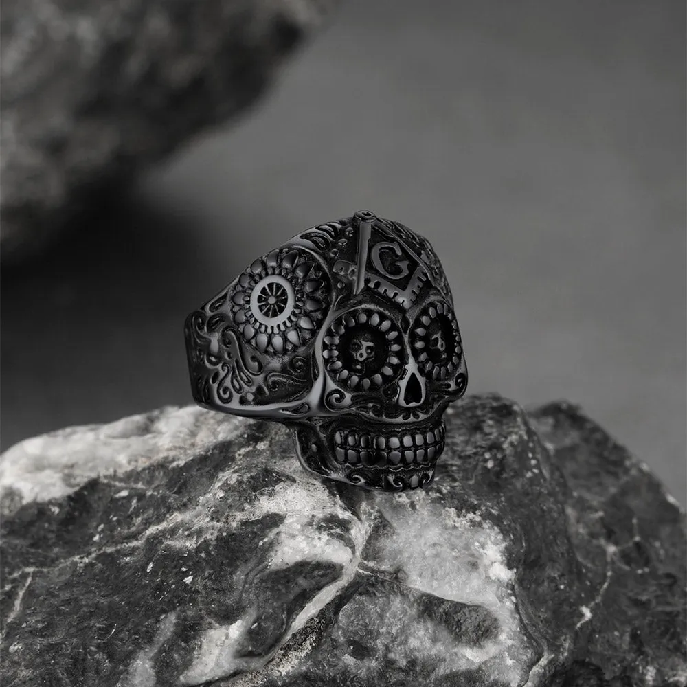 Punk Masonic Sugar Skull Ring for Men