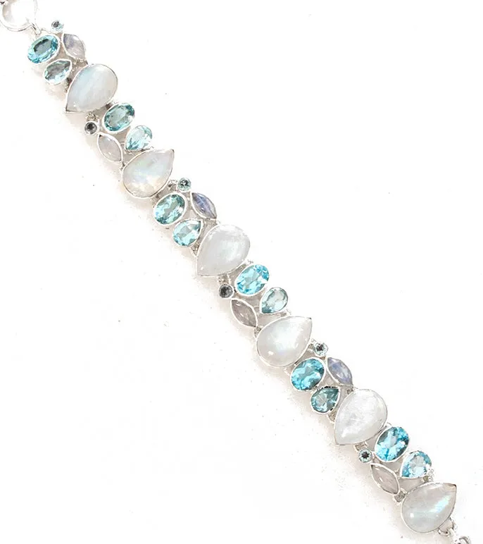 Rainbow Moonstone & Blue Topaz Bracelet