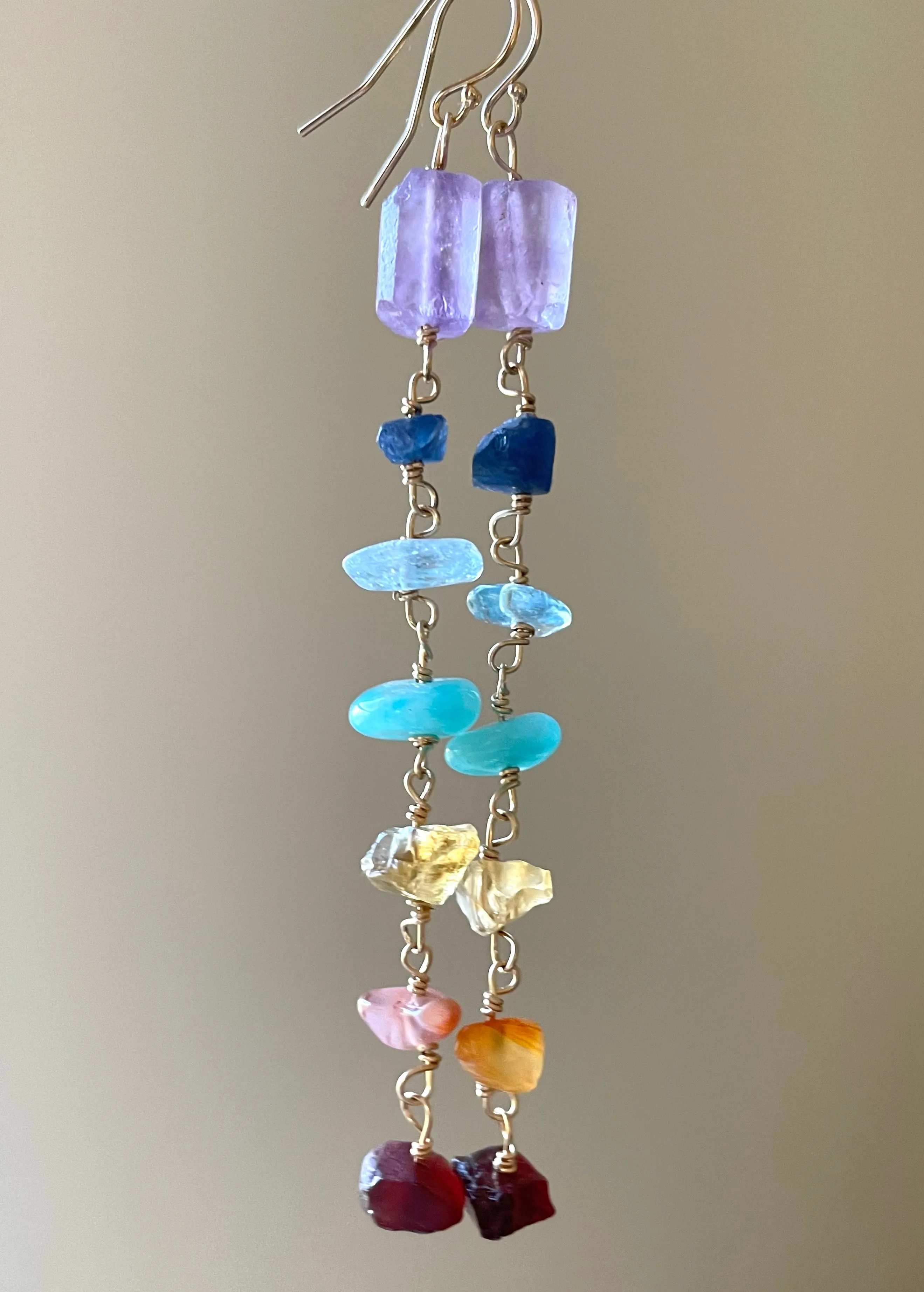 Raw 7 Chakra Earrings - Long Dangle Earrings