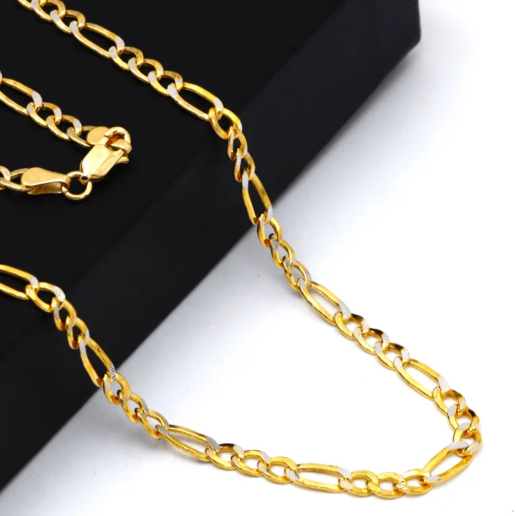 Real Gold GZCR Two Tone Figaro Solid Link Chain Necklace Unisex 7586 (45 C.M) CH1242