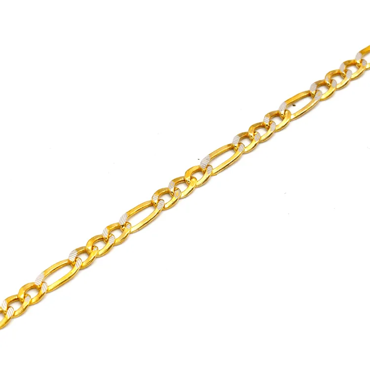 Real Gold GZCR Two Tone Figaro Solid Link Chain Necklace Unisex 7586 (45 C.M) CH1242