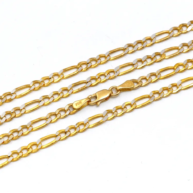 Real Gold GZCR Two Tone Figaro Solid Link Chain Necklace Unisex 7586 (45 C.M) CH1242