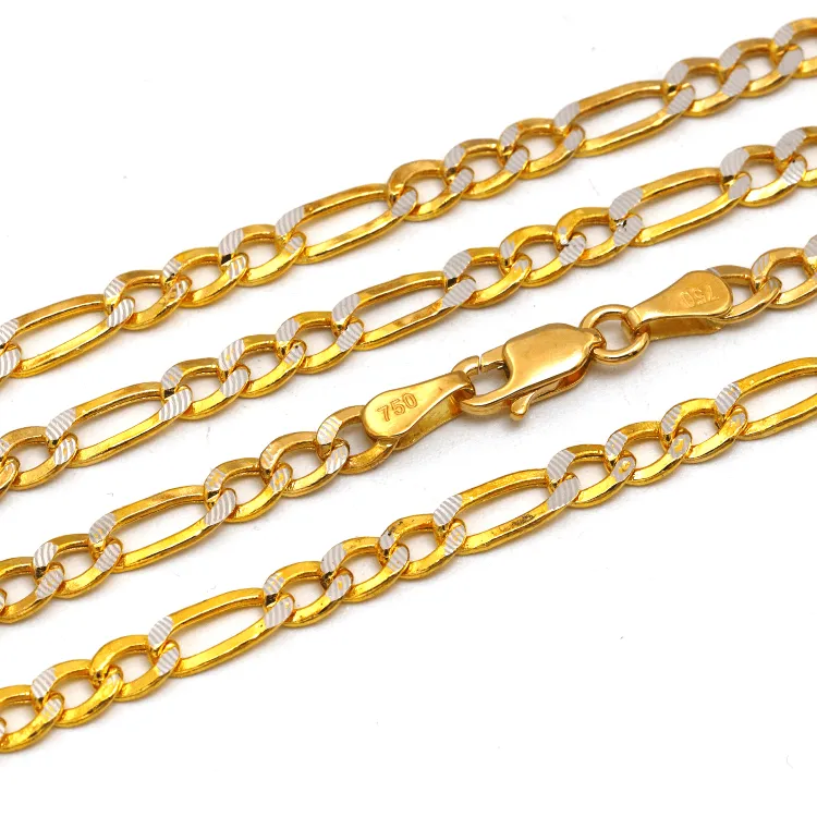 Real Gold GZCR Two Tone Figaro Solid Link Chain Necklace Unisex 7586 (45 C.M) CH1242