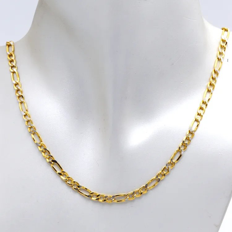 Real Gold GZCR Two Tone Figaro Solid Link Chain Necklace Unisex 7586 (45 C.M) CH1242