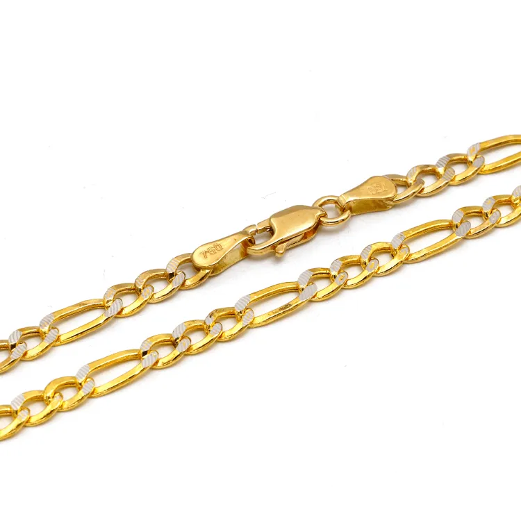 Real Gold GZCR Two Tone Figaro Solid Link Chain Necklace Unisex 7586 (45 C.M) CH1242