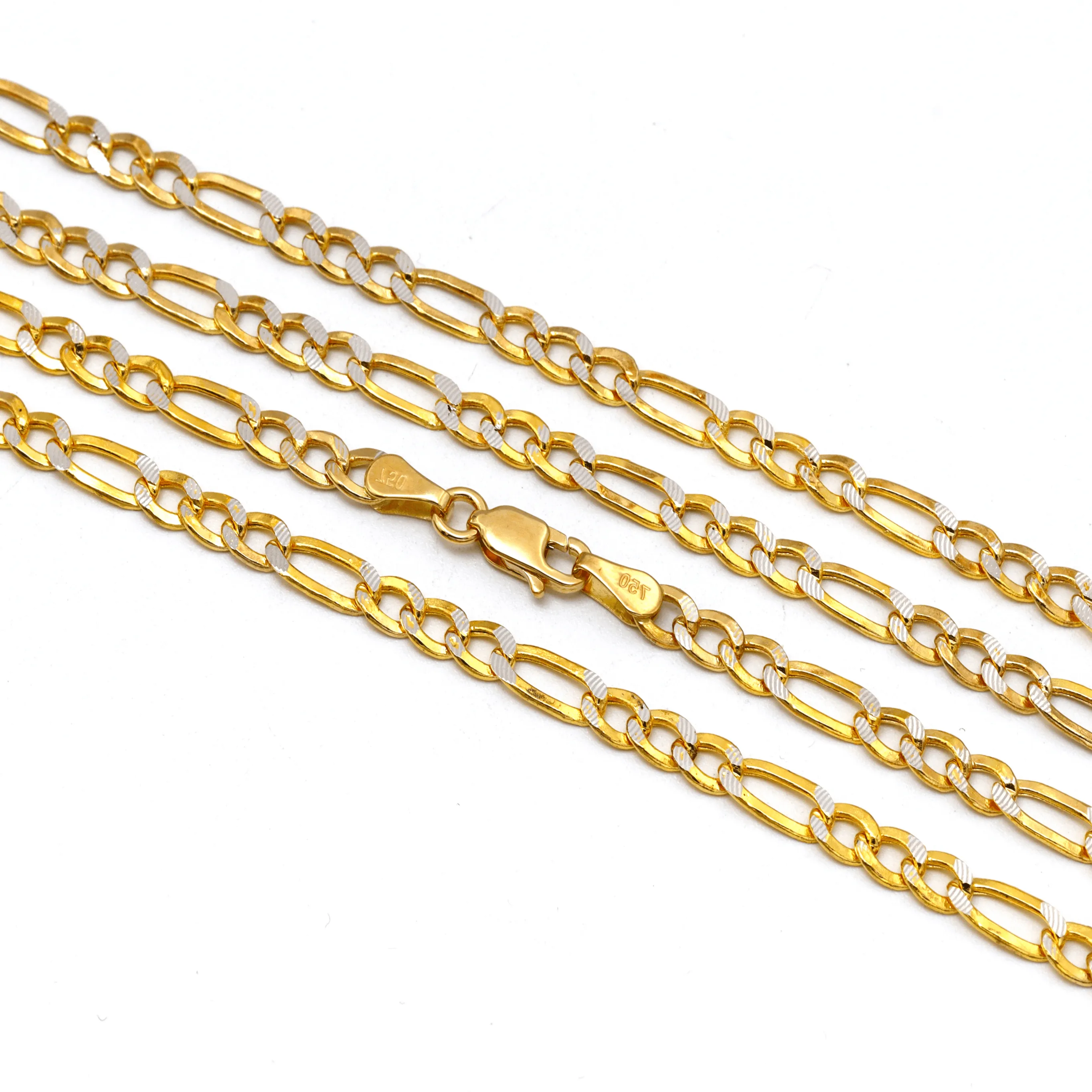 Real Gold GZCR Two Tone Figaro Solid Link Chain Necklace Unisex 7586 (45 C.M) CH1242