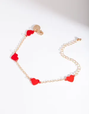 Red Heart Gold Bracelet