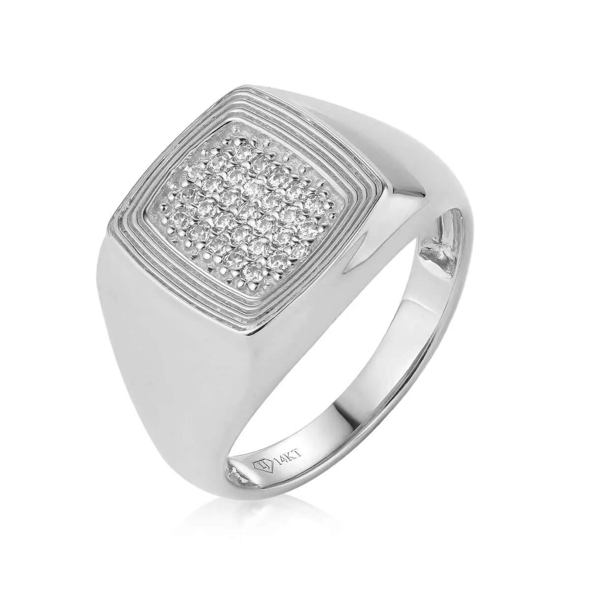 Ripple Pattern Diamond Signet Ring