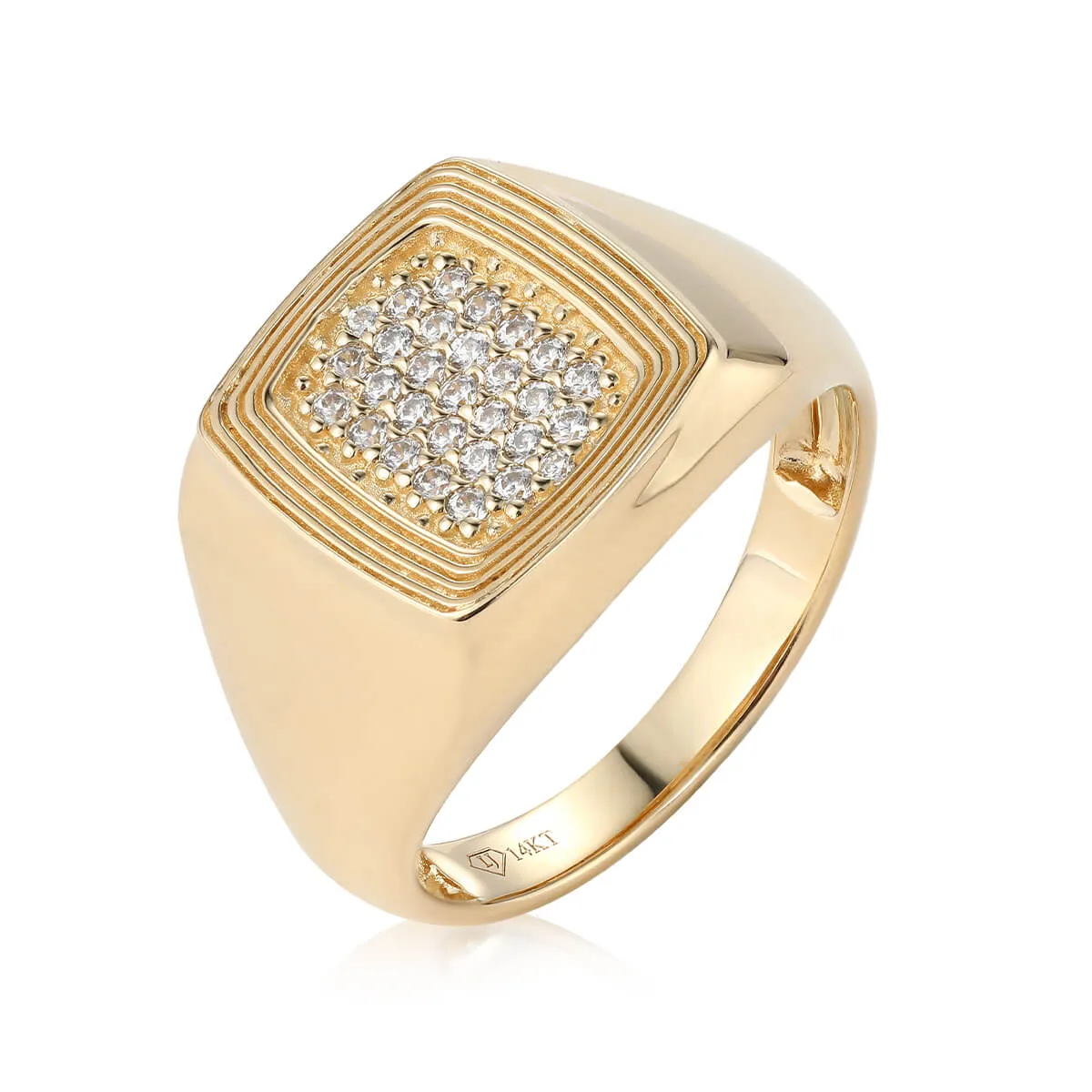 Ripple Pattern Diamond Signet Ring