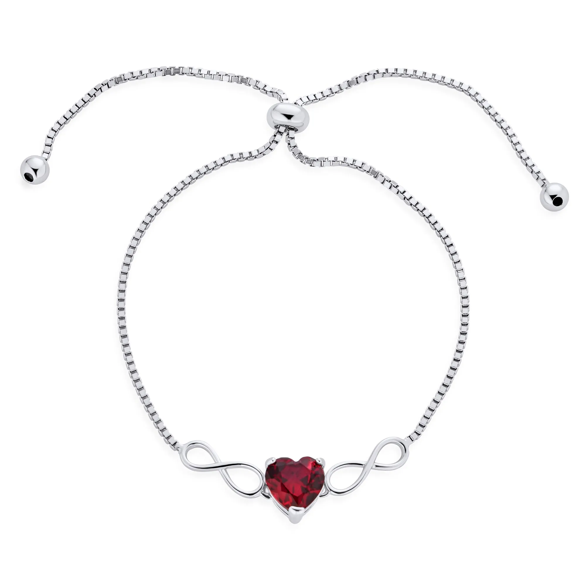 Romantic Dainty Red Heart Tennis Bracelet with Ruby and Love Knot Infinity Design