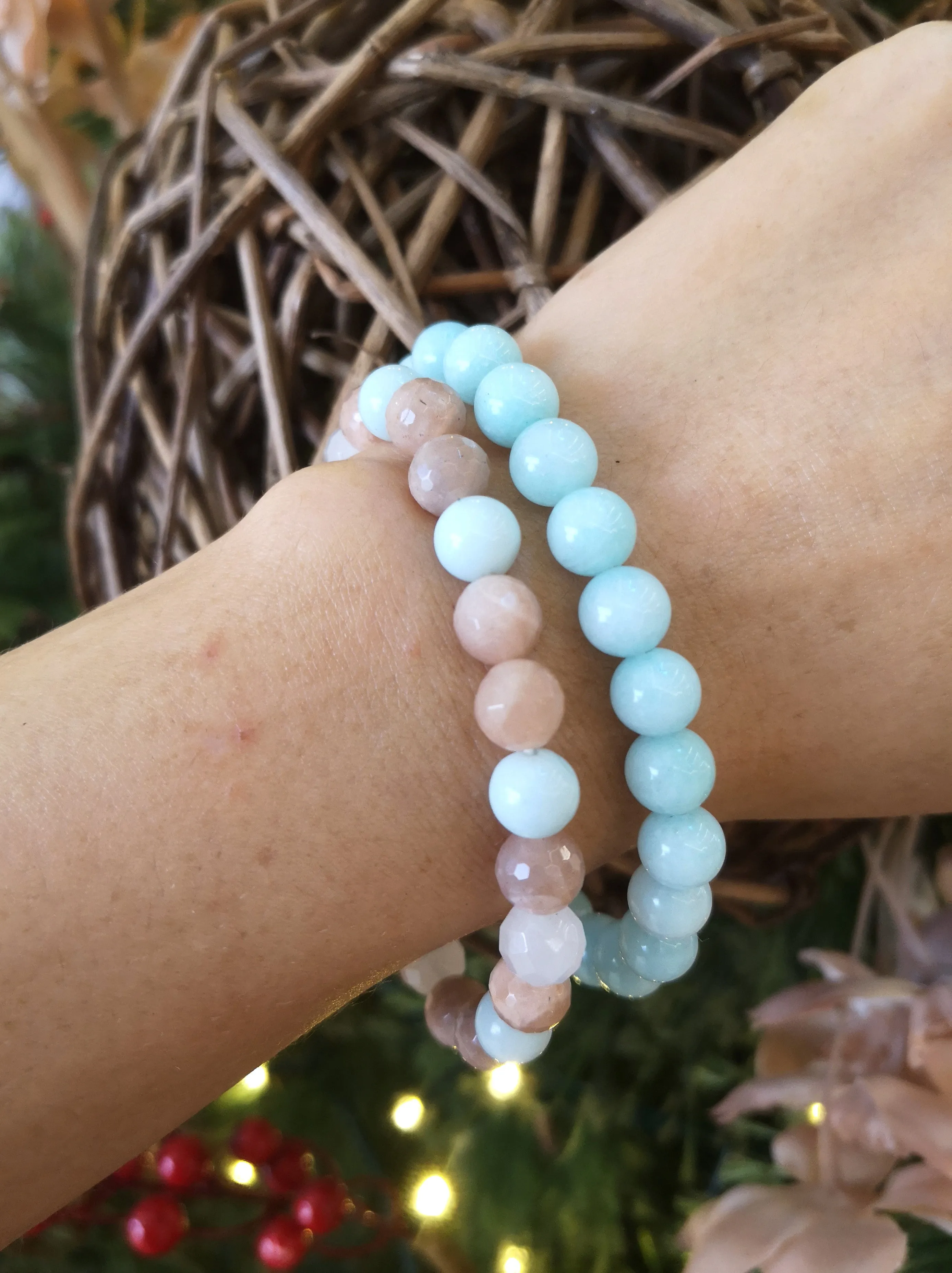 Rose Quartz, Sunstone, Amazonite Wrist Energy Mala Bracelet