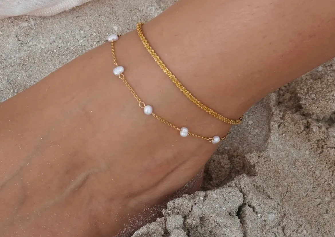 Rosette Pearl Chain Anklet- Ellie Vail