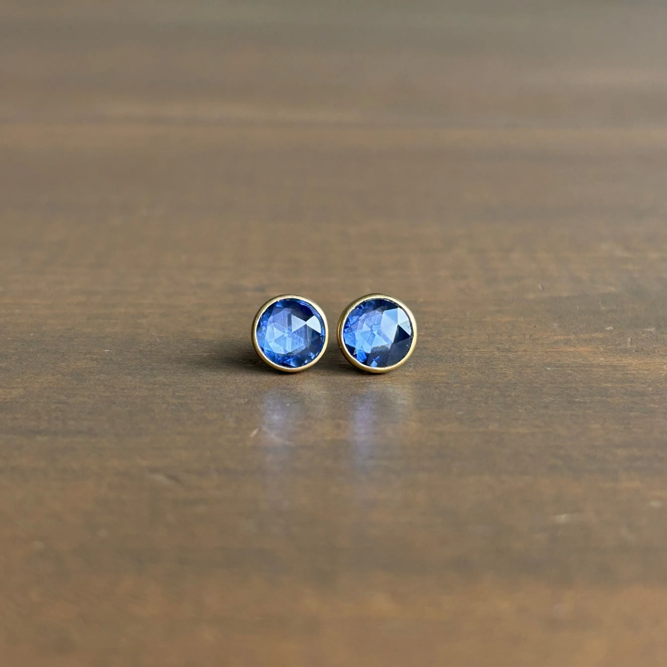 Round Blue Sapphire Stud Earrings